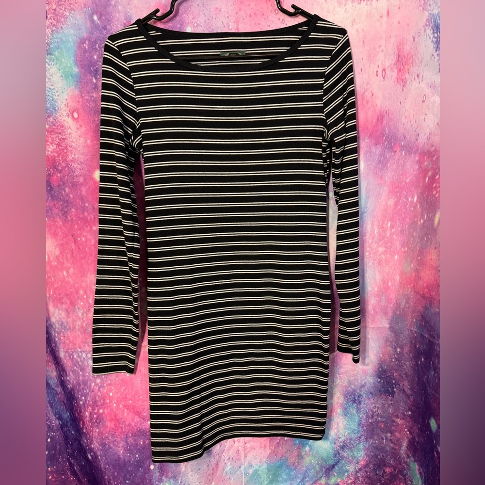 Wild Fable Black and White Striped Mini Dress with Long Sleeves